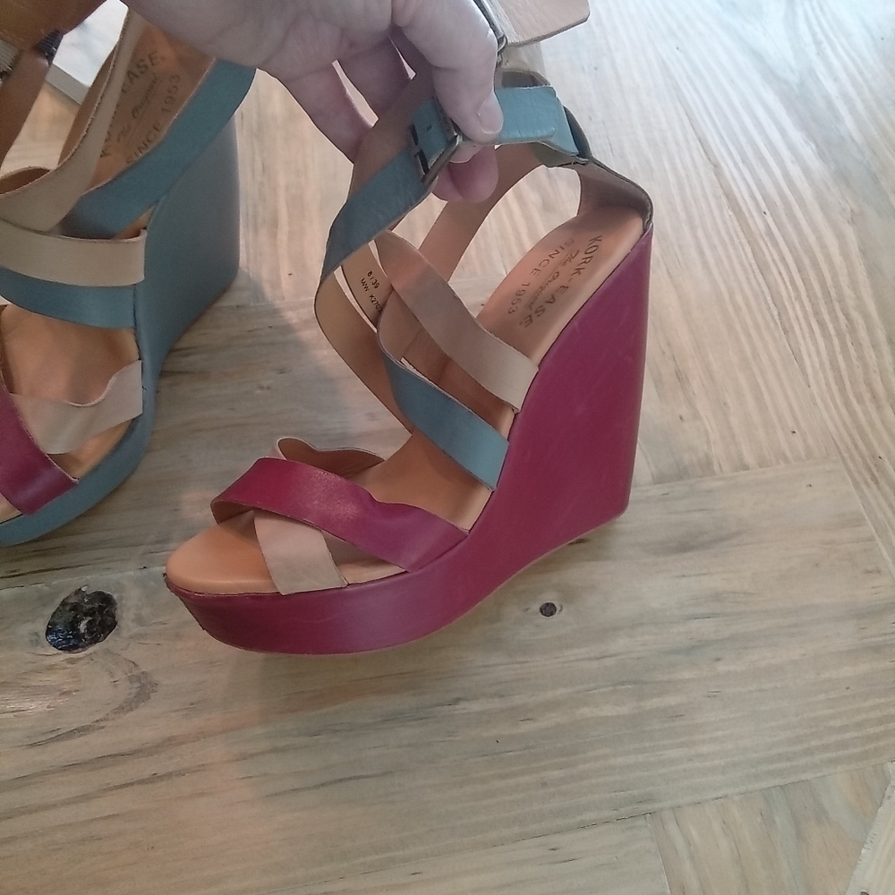 Kork-Ease Hailey Multi-Color Leather Strap Platform Wedge 5.5" Sandals S… - Picture 6 of 16